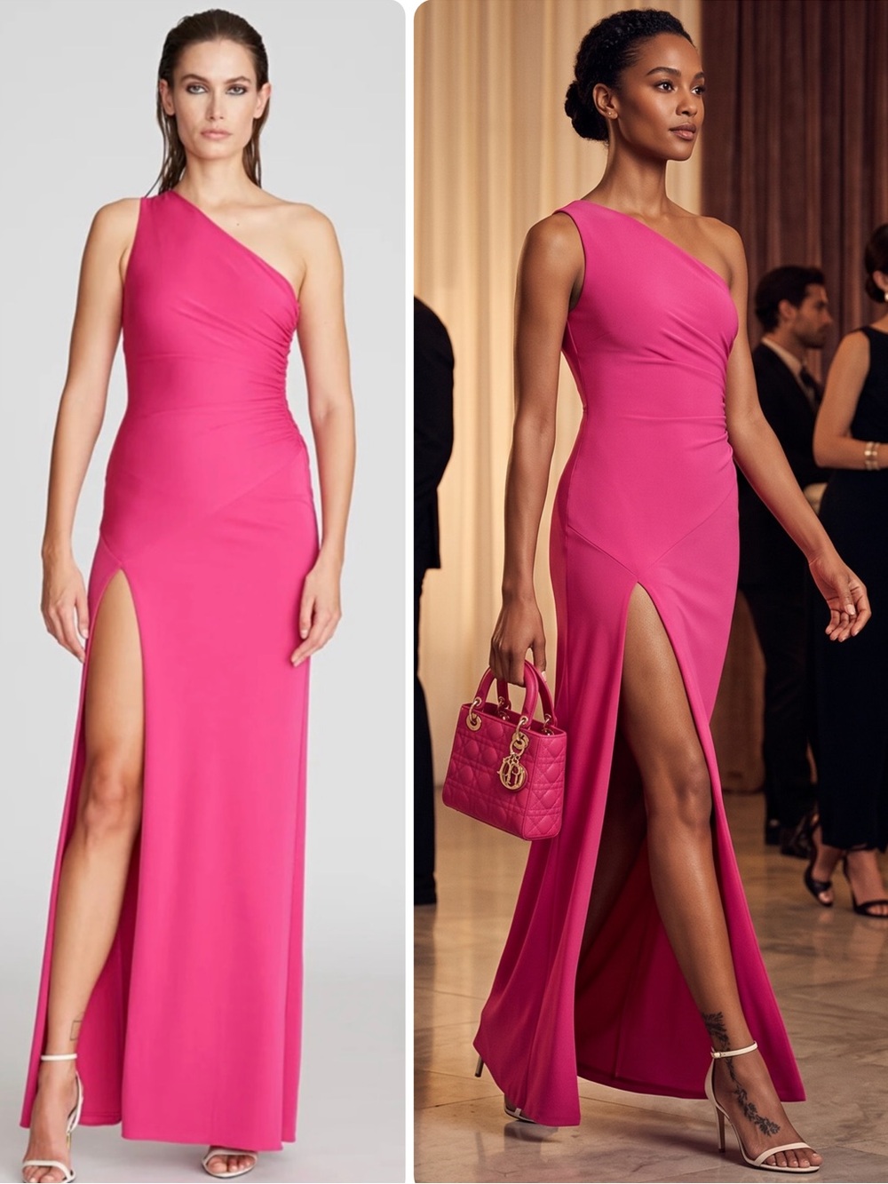 HALSTON Malia Matte Jersey Berry One-Shoulder High Slit Gown Maxi Dress NWT $595